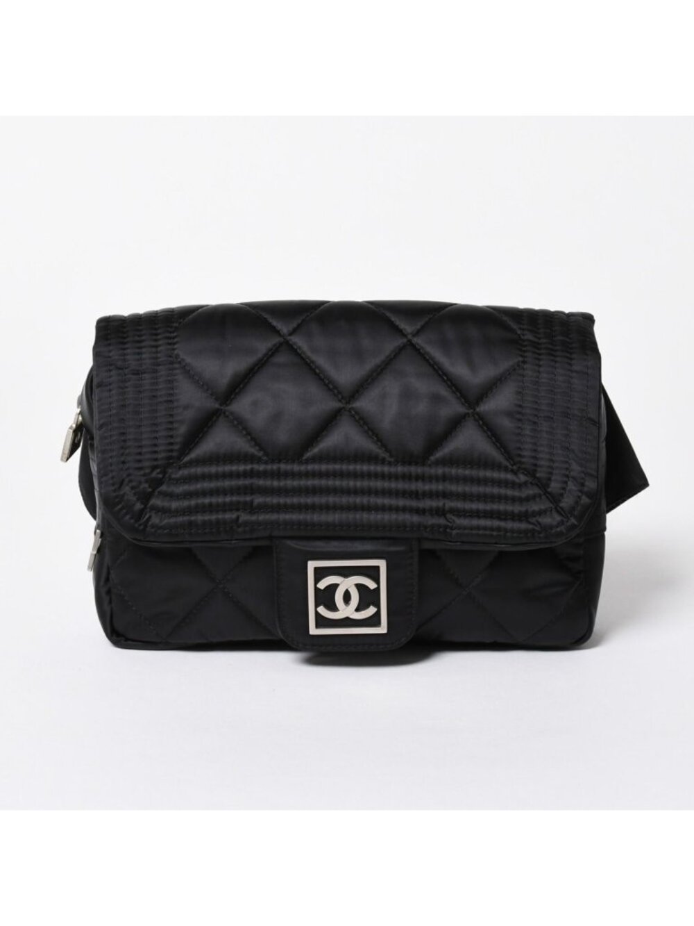 Chanel Sports Line Waist Bag CC Logo Nylon Black Matte Silver